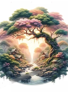 绿色唯美风景贴画墙上客厅装饰小河流水贴画冰箱马桶贴纸自粘