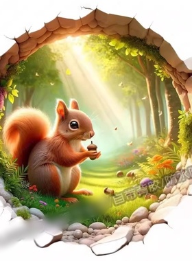 森林可爱卡通小松鼠大丰自粘贴纸3d墙上门窗贴纸冰箱厨房马桶贴纸