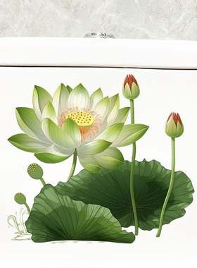 青色莲花清新浴室厕所马桶盖贴纸防水自粘墙体个性创意装饰贴