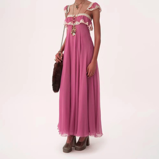 【生产】2026早春新款法式蕾丝拼接性感吊带长裙显瘦无袖连衣裙女