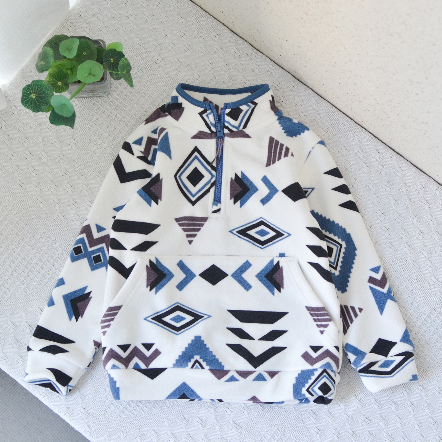 英国4-14男童秋冬洋气半拉链绒衫