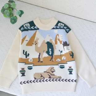 120-170男童厚实款半高领卡通毛衣中大童少年款时尚水貂绒针织衫