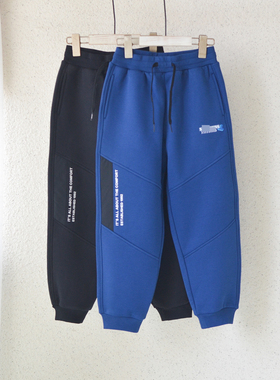 斯家纯元~120-175男童冬加绒保暖运动裤中大童青少年摇粒绒一体裤