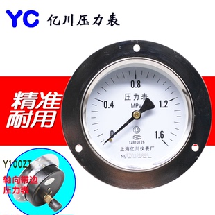 Y100ZT 0-1.6MPA轴向带边压力表 面板式储气罐压力表气压水压油压