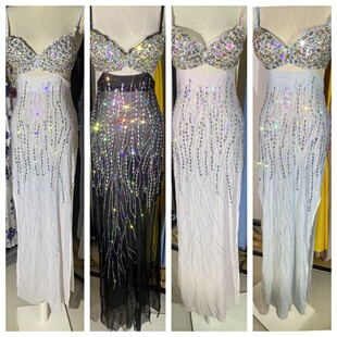 夜店酒吧KTV车模特走秀演出服佳丽足浴超级显胸大透视性感晚礼服