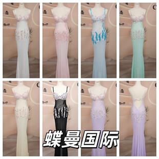 夜店酒吧KTV重工手工走秀演出服佳丽足浴显胸大透视性感晚礼服