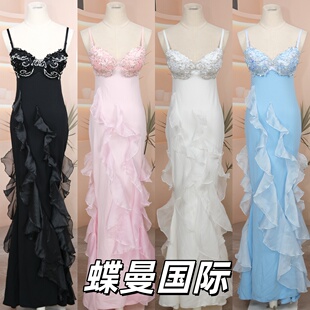 夜店酒吧新款KTV重工手工走秀演出服佳丽足浴显胸大性感晚礼服