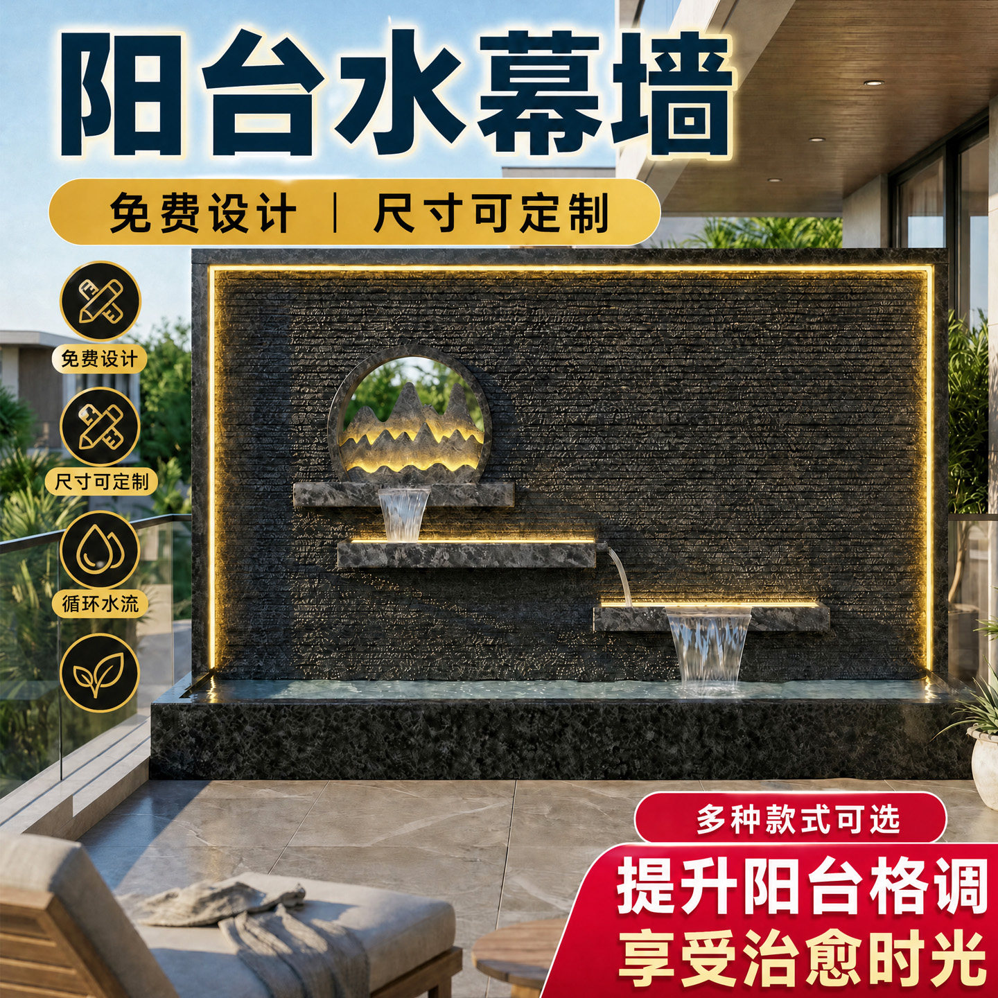 石材水幕墙流水摆件屏风景观客厅户外/庭院摆件