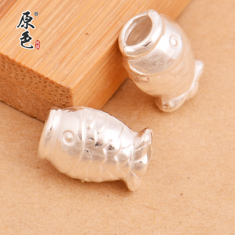 990纯银diy配件小鱼隔珠红绳编织手工串珠子散珠项链手链饰品材料