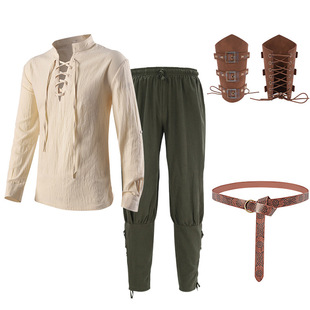 万圣节圣殿骑士团套装中世纪复古衬衫蒸汽朋克裤子武士cos服男装