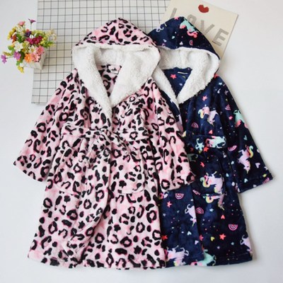 出口单新款儿童法兰绒拼色睡袍
