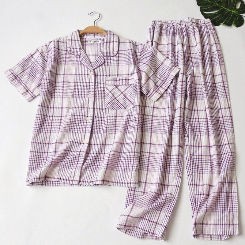 家居服套装外贸薄款长裤纱布睡衣