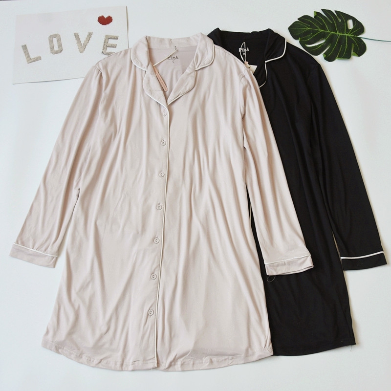 外单女士纯色针织长袖睡裙