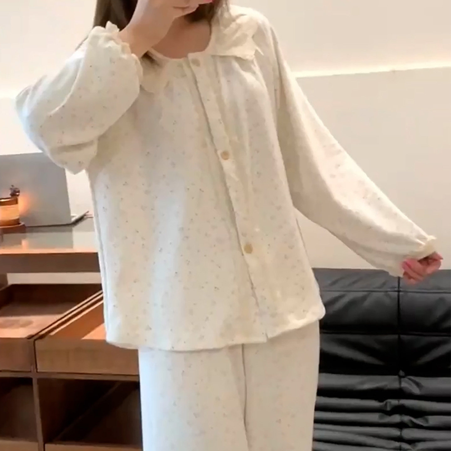 韩版碎花空气棉睡衣女2026秋冬新款温柔风圆领加厚保暖家居服套装