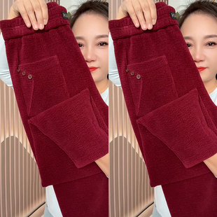 灯芯绒中老年冬裤 本命年红加绒裤 小脚哈伦裤 妈妈装 厚 女2025年新款