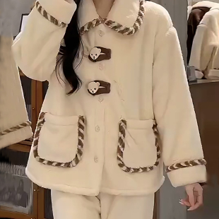 2026新款秋冬季睡衣珊瑚绒女加绒加厚可爱减龄俏皮家居服套装潮