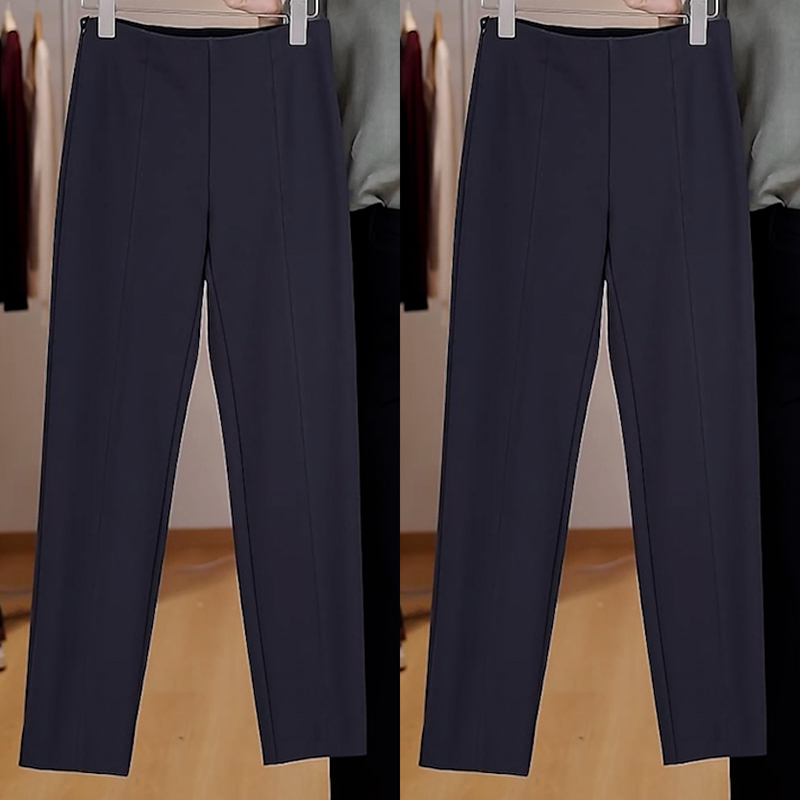 中高腰微弹百搭侧开拉链休闲裤