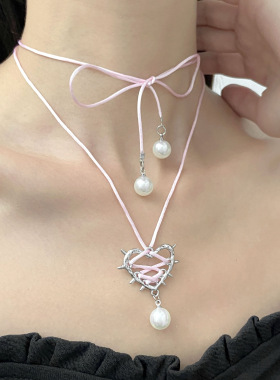 Sweet Women Pearl Pendant Necklace spicy Girl clavicle chain