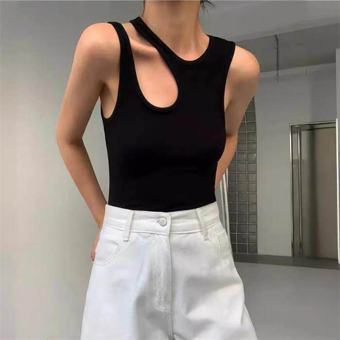 外贸欧美时尚不规则镂空修身无袖背心上衣女 Sexy Tank Top Women