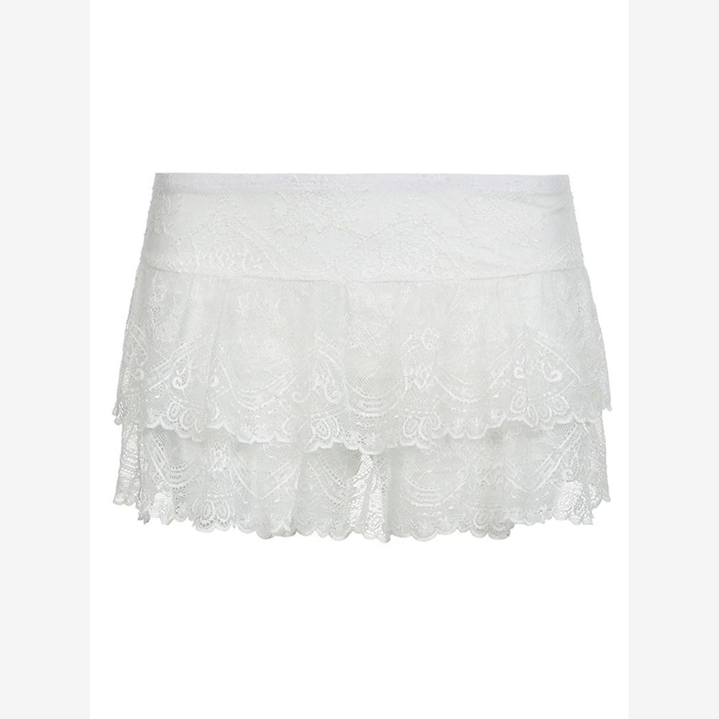 Solid color double-layer lace cake skirt女纯色双层蕾丝蛋糕裙