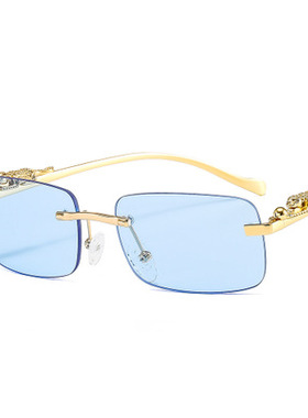 猎豹装饰无框方型太阳镜彩色男女复古豹子头金属墨镜sunglasses