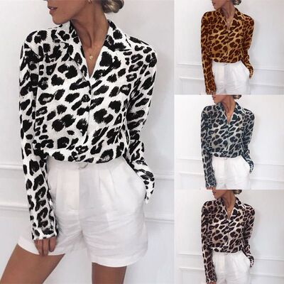 leopard print chiffon t shirt tops women blouse豹纹t恤女衬衫