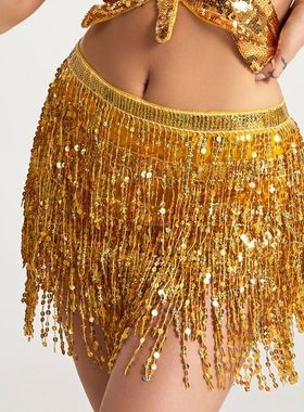 Low waisted sequin fringe short skirt 纯色低腰亮片流苏短裙女