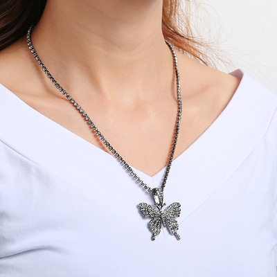 Temperament Chokers Rhinestone Butterfly Women's Necklace 饰