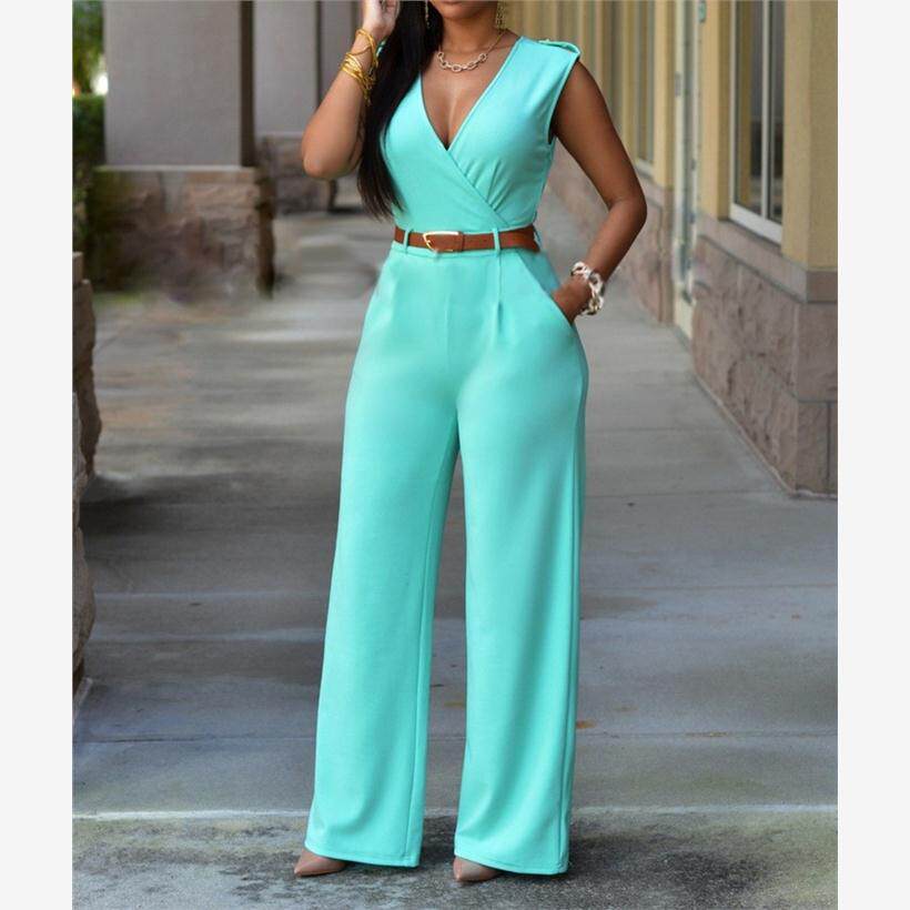 High Waist V Neck Wide Leg Pants Irregular Suit with Belt