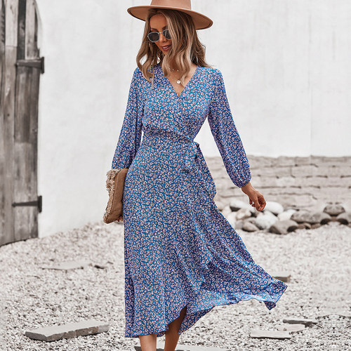 Full Sleeve High Waist Winter Maxi Dress Ladies Elegant大摆