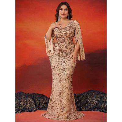 Plus size Floral Evening Dress Luxury Party Dress Prom Dress