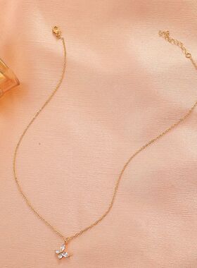 欧美轻奢蝴蝶项链女ins Women Inlaid Zircon Butterfly Necklace