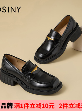 卓诗尼2026漆皮套脚海鸥装饰春秋新品粗跟方头时装乐福鞋女鞋潮