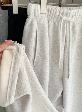保暖秋冬百搭！可收口加厚加绒宽松卫裤灰色米白直筒休闲裤女