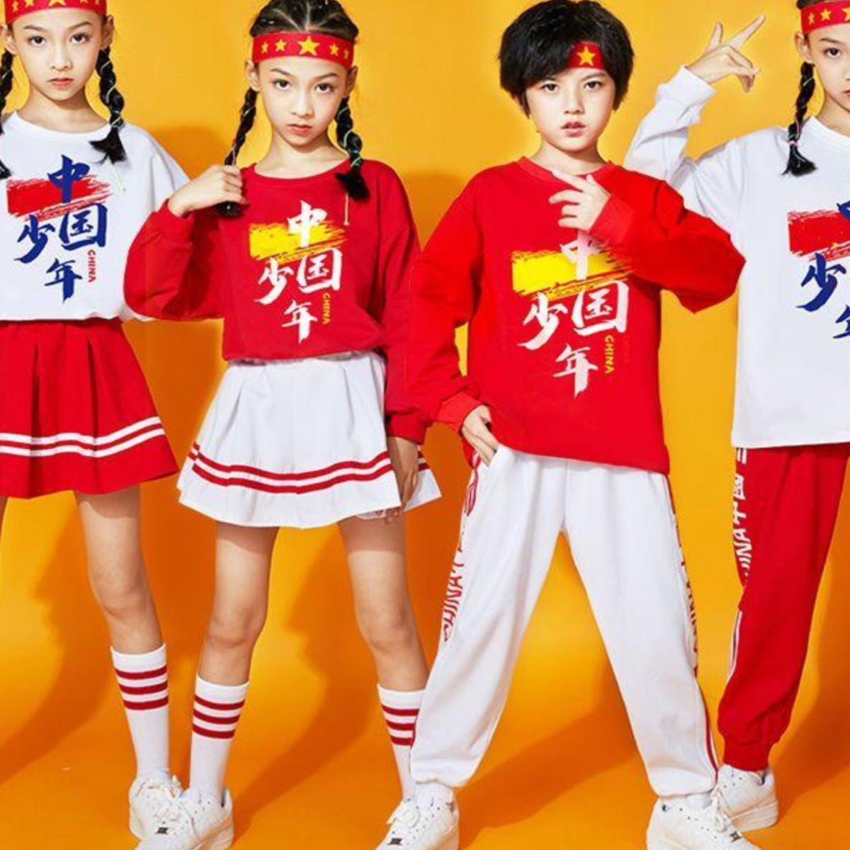 儿童啦啦队演出服中国风汉服幼儿园合唱班服小学生运动会入场服装