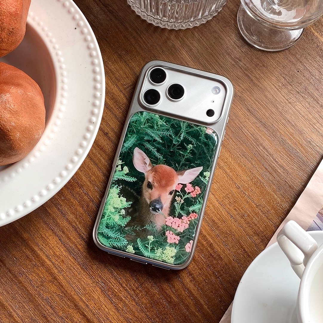 PANLINGWAN小鹿ins风小众银框电镀滴胶手机壳适用于苹果16/17PM