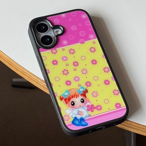 PANLINGWAN古早碎花天使黑边磨砂手机壳适用于苹果16/17PM