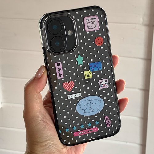 PANLINGWAN波点贴纸印花黑边亚克力硬手机壳适用于苹果16/17PM