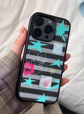 PANLINGWAN原创灰色条纹古早黑边磨砂手机壳适用于苹果16PM/17