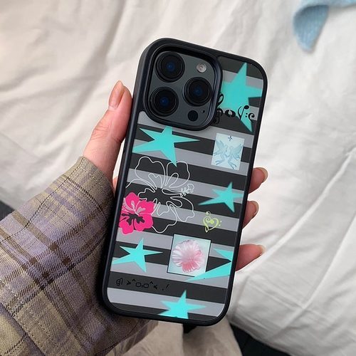 PANLINGWAN原创灰色条纹古早黑边磨砂手机壳适用于苹果16PM/17