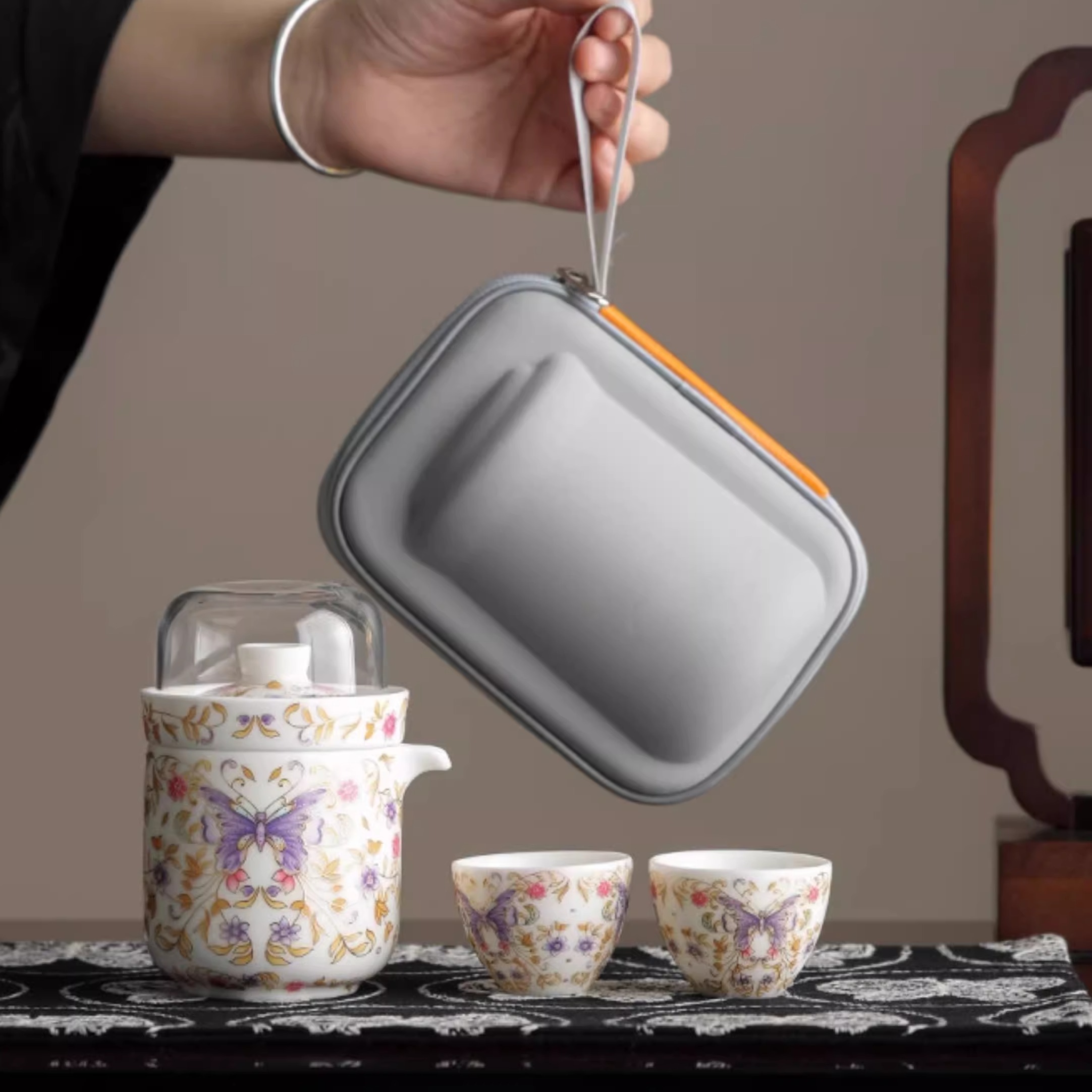 羊脂玉瓷蝶恋花快客杯