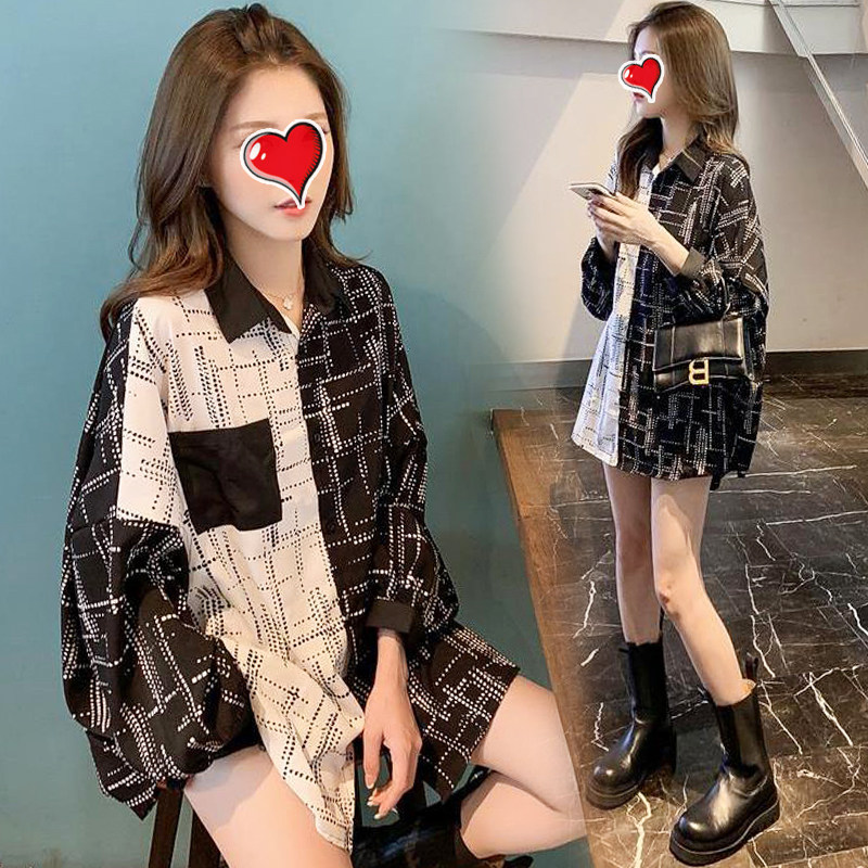 임부복 셔츠 가을 나들이 패셔너블한 상의 자켓 인터넷 연예인 정장 얇은 셔츠 활용도 높은 중기장 밑단 셔츠