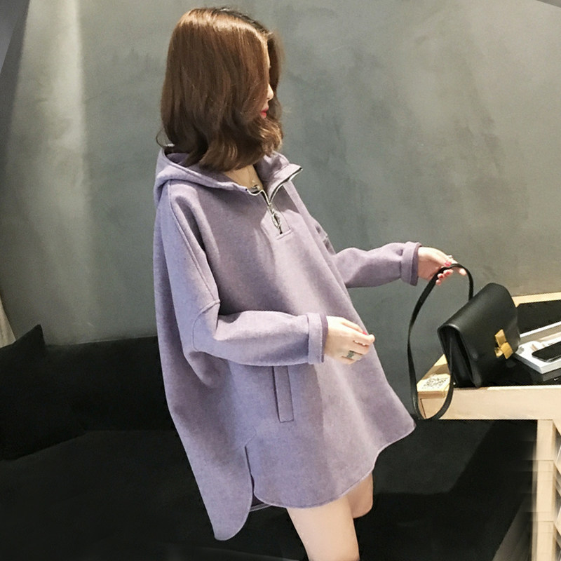 출산 가을 탑 2024 새로운 느슨한 모직 소재 중간 길이 스웨트 셔츠 후드 패셔너블 가을 겨울 유행 엄마 드레스