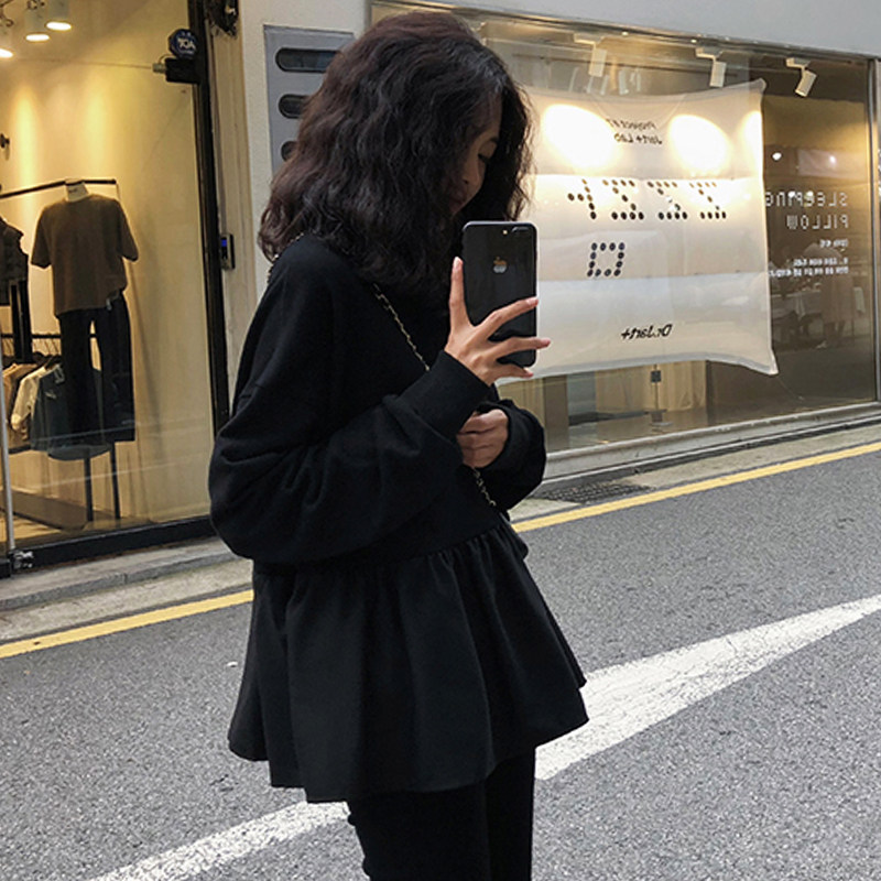 출산 가을 의류 새로운 느슨한 스웨터 패션 중간 길이 A 라인 인형 드레스 바닥 셔츠 유행 엄마 탑 가을