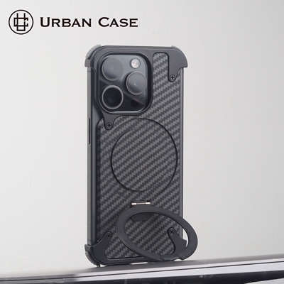URBAN CASE 【一粒壳】凯夫拉碳纤维纹水贴旋转支架金属磁吸适用于iPhone16promax苹果15pro保护套商务个性男