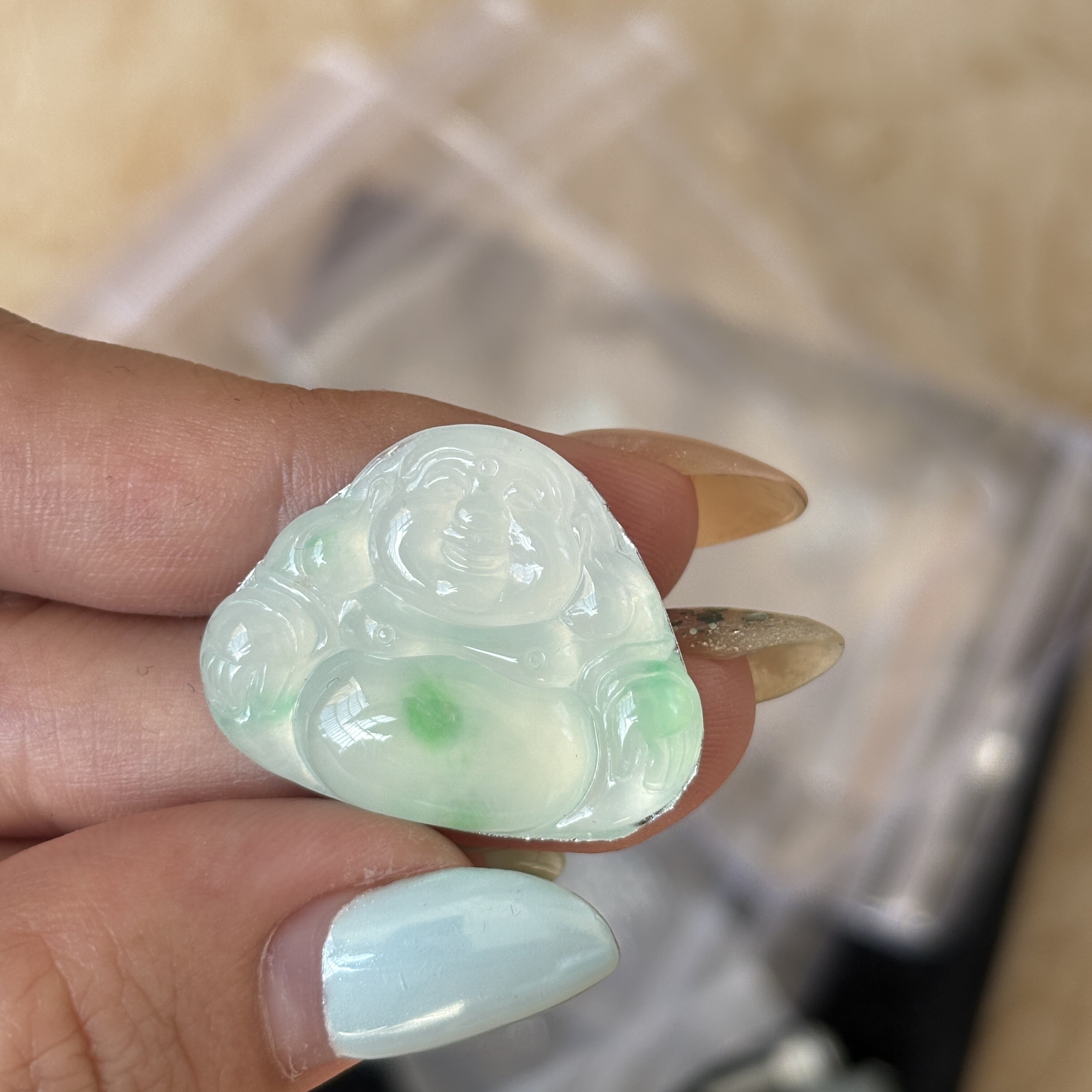 自然光 缅料A货高冰种起胶飘绿佛公裸石项链吊坠玉石玉器珠宝