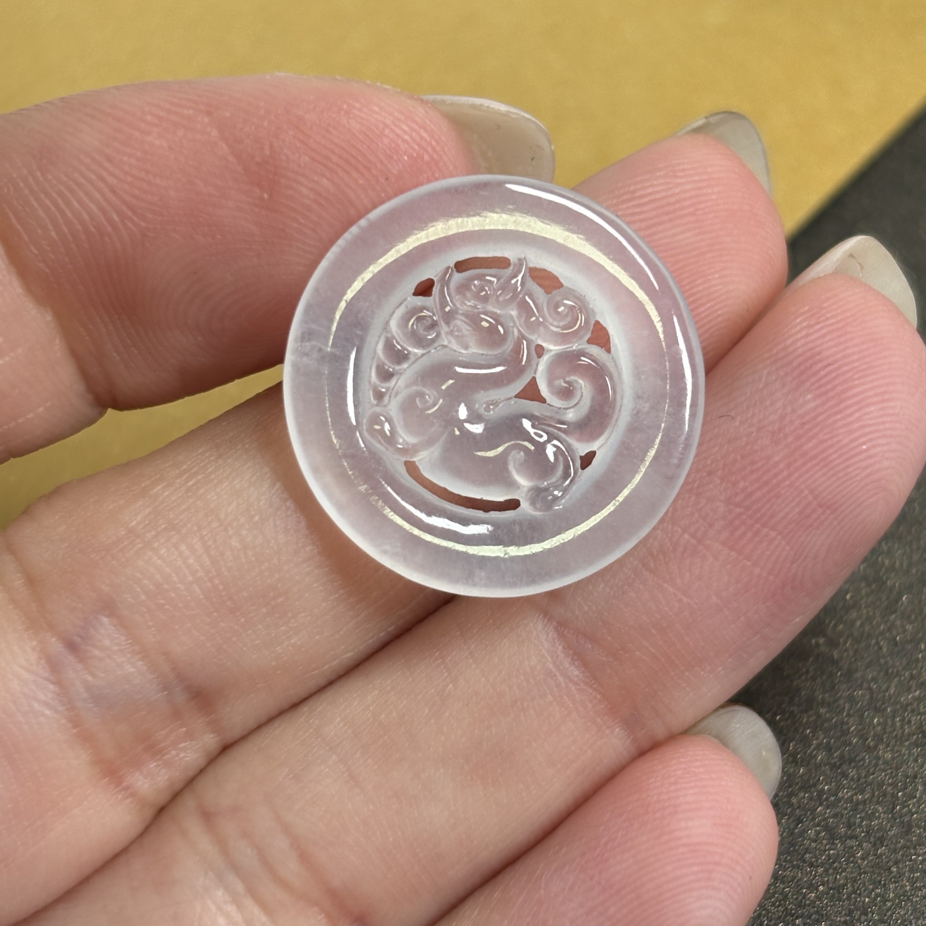 缅甸A货冰种白冰麒麟牌吊坠挂件 白冰平安扣怀古玉麒麟新年幸运物