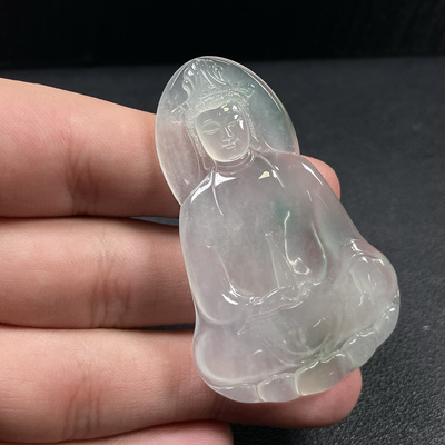 揭阳直播翡翠老坑种A货起胶素衣观音挂件厚庄飘花观音吊坠玉观音