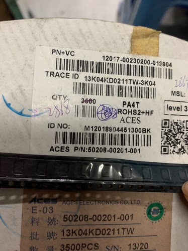 50208-00201-001ACES宏致连接器  黑色2pin刺破式连接器 深圳仓储