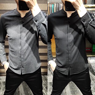 男士新款舒适时尚休闲百搭男装帅气衬衫卫衣衬衣长袖商务中式潮流